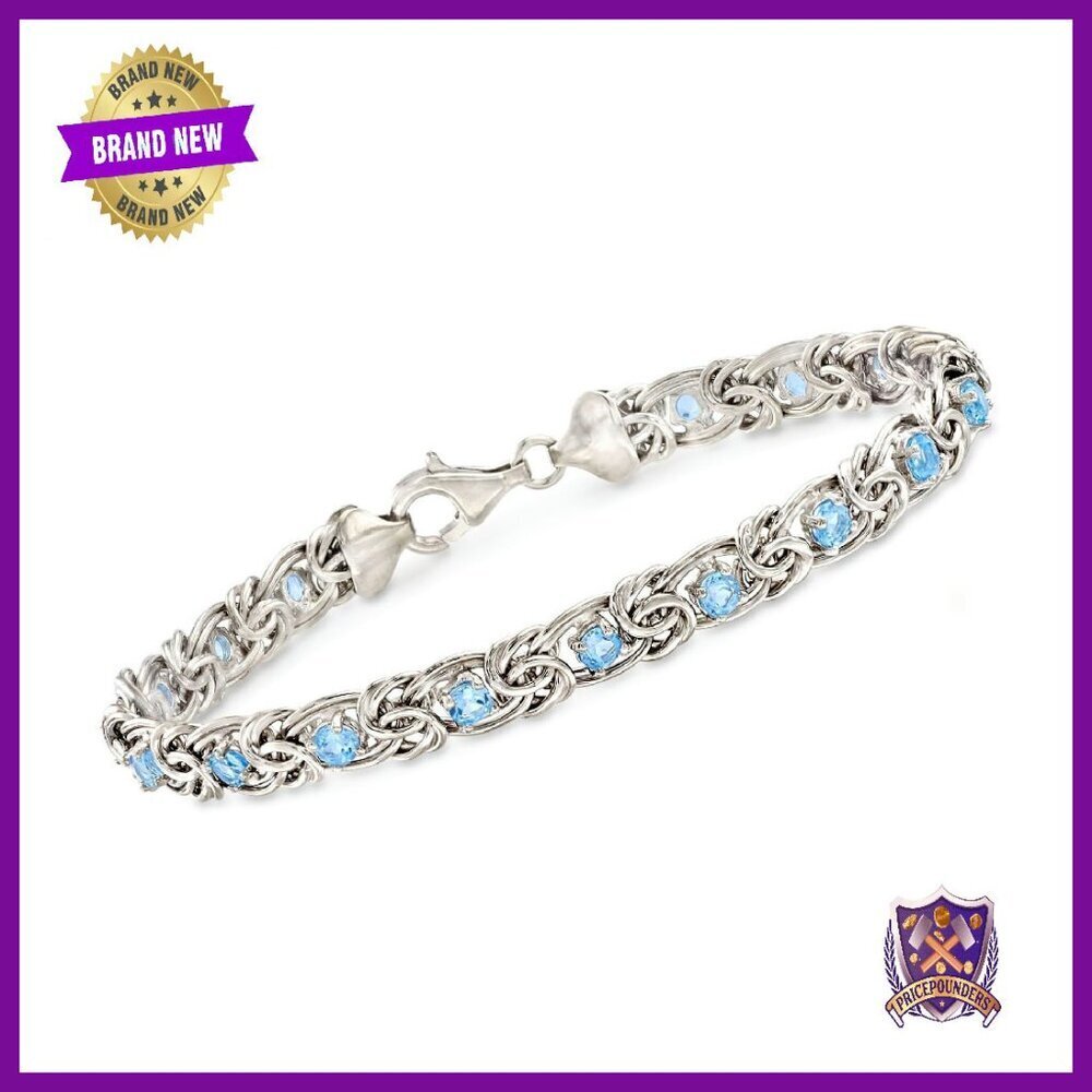 Sterling Silver Byzantine Bracelet with Topaz Gemstones, 7 Inch